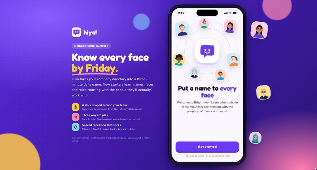 Mockup onboarding-app om collega's te leren kennen
