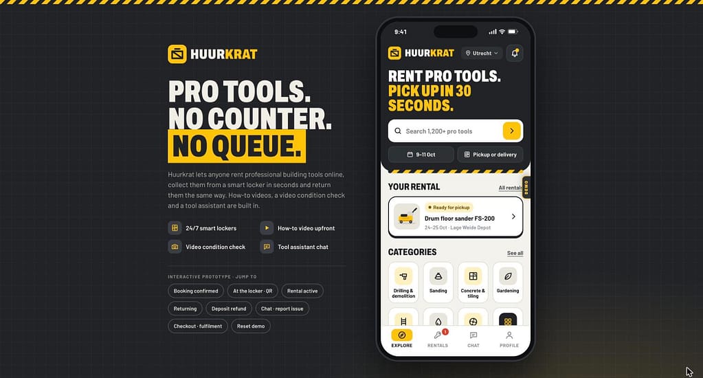 Mockup verhuursoftware voor professioneel gereedschap